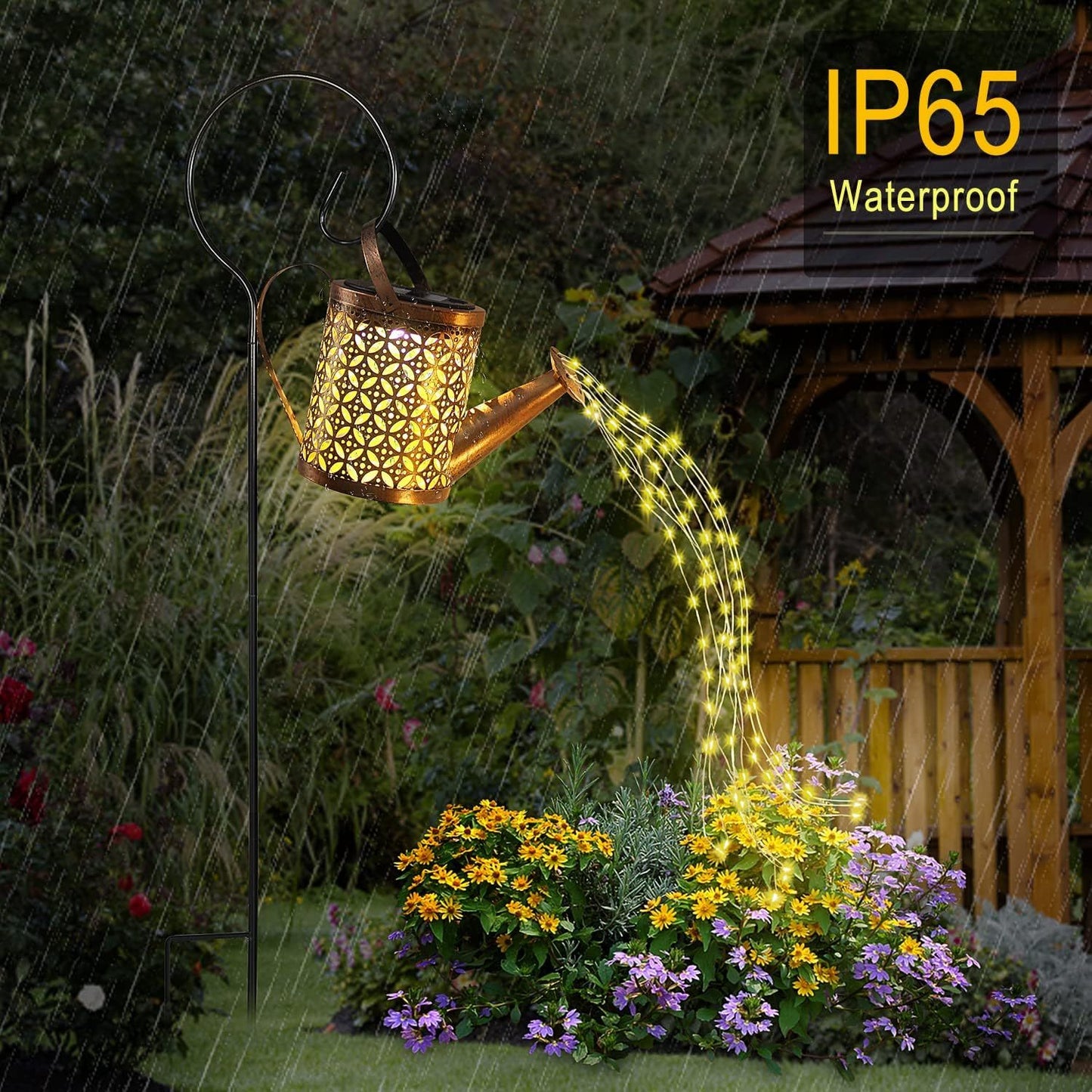 Solar Watering Can Outdoor Decorative Lights - Retro Metal Lantern Hanging Star LED Fairy Lamp for Garden Patio Lawn with Bracket